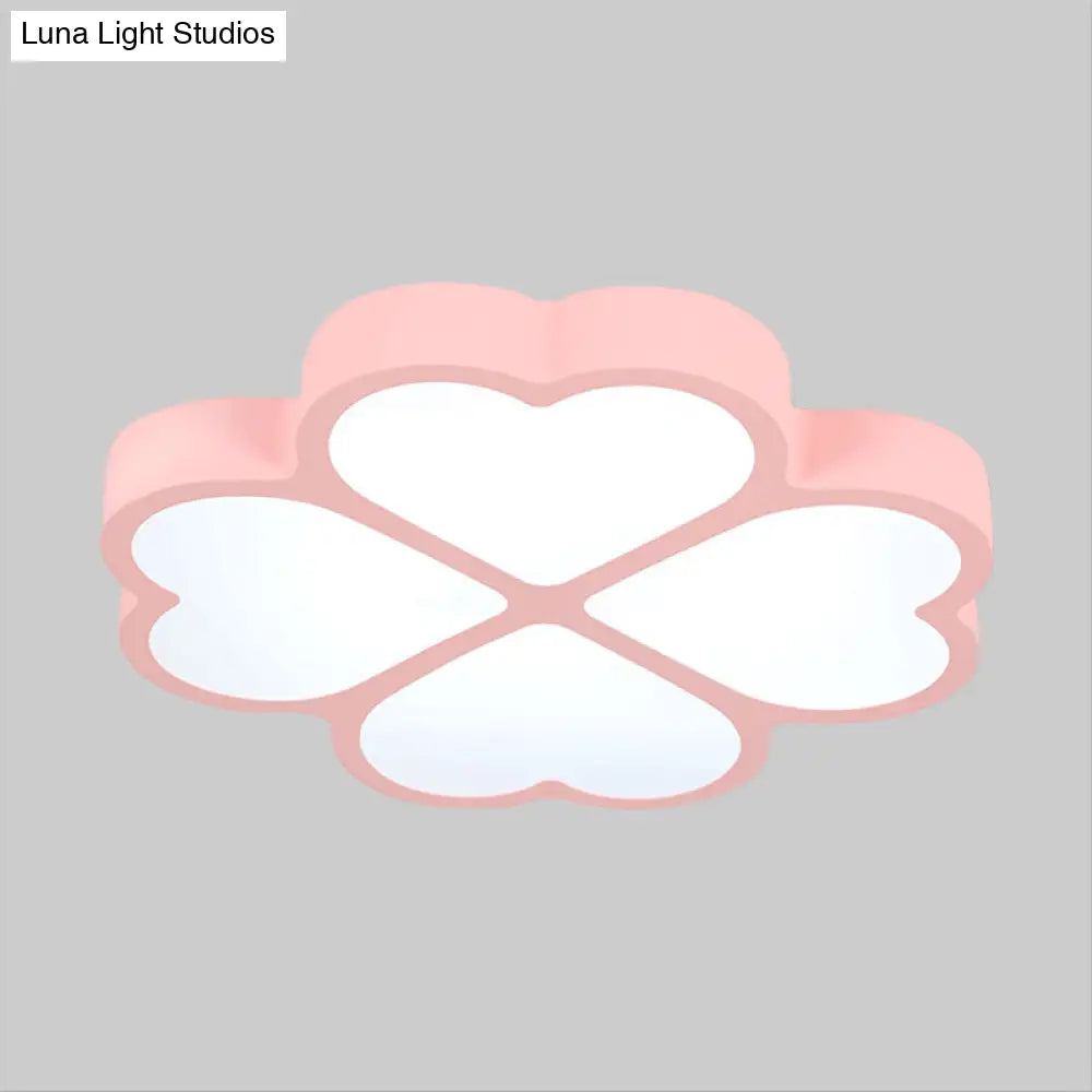 Minimalist Pink Led Ceiling Mount Flush Lamp For Nursery - Clover Light Fixture