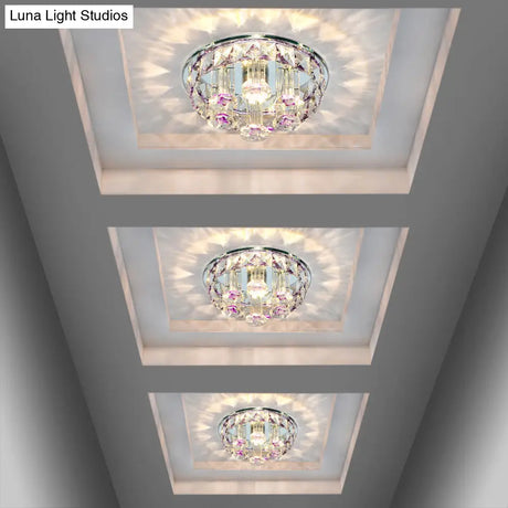 Minimalist Prismatic Optical Crystal Led Round Ceiling Flush Mount Light Fixture