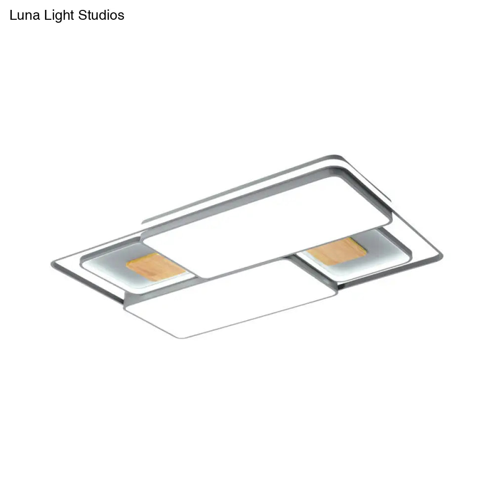 Minimalist Rectangular/Square Led Flushmount Ceiling Light In Grey/Black With Warm/White