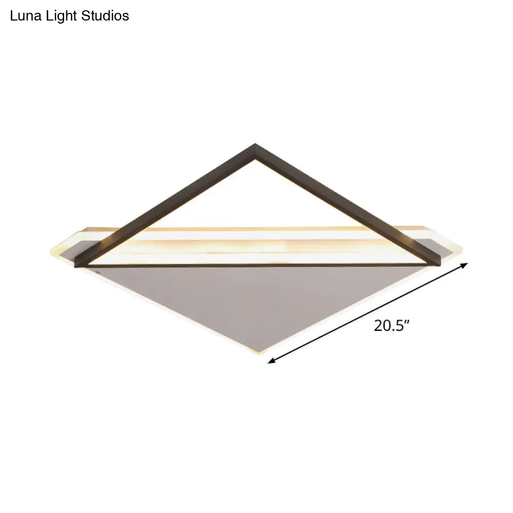 Minimalist Rhombus Flushmount Led Ceiling Light In Black - White 16.5’/20.5’ Wide