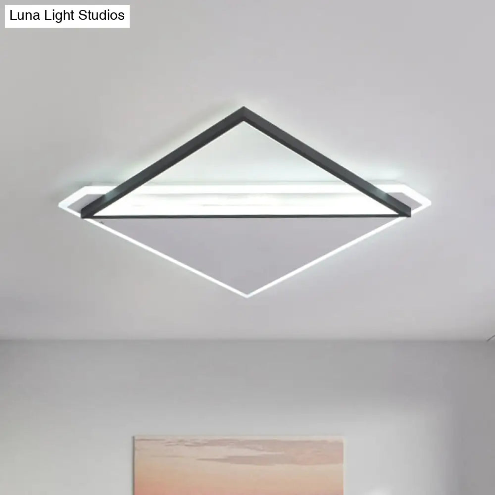Minimalist Rhombus Flushmount Led Ceiling Light In Black - White 16.5’/20.5’ Wide