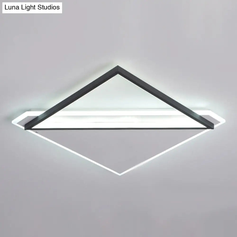 Minimalist Rhombus Flushmount Led Ceiling Light In Black - White 16.5’/20.5’ Wide