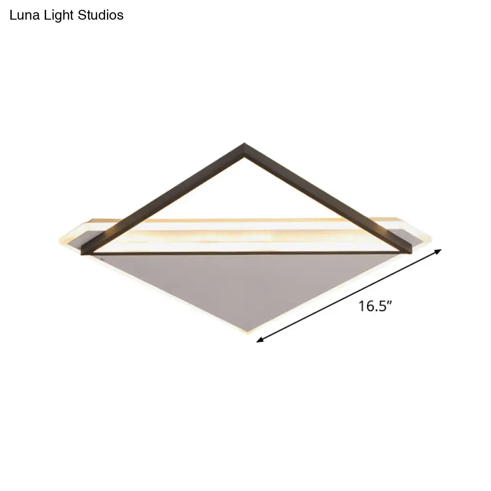Minimalist Rhombus Flushmount Led Ceiling Light In Black - White 16.5’/20.5’ Wide