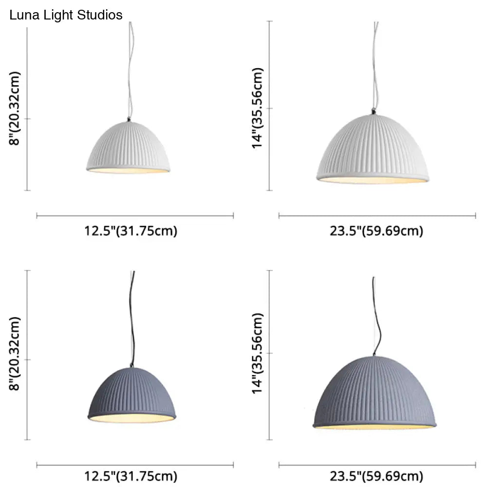Minimalist Ribbed Pendant Light For Dining Room - Resin Hanging Lighting Fixture