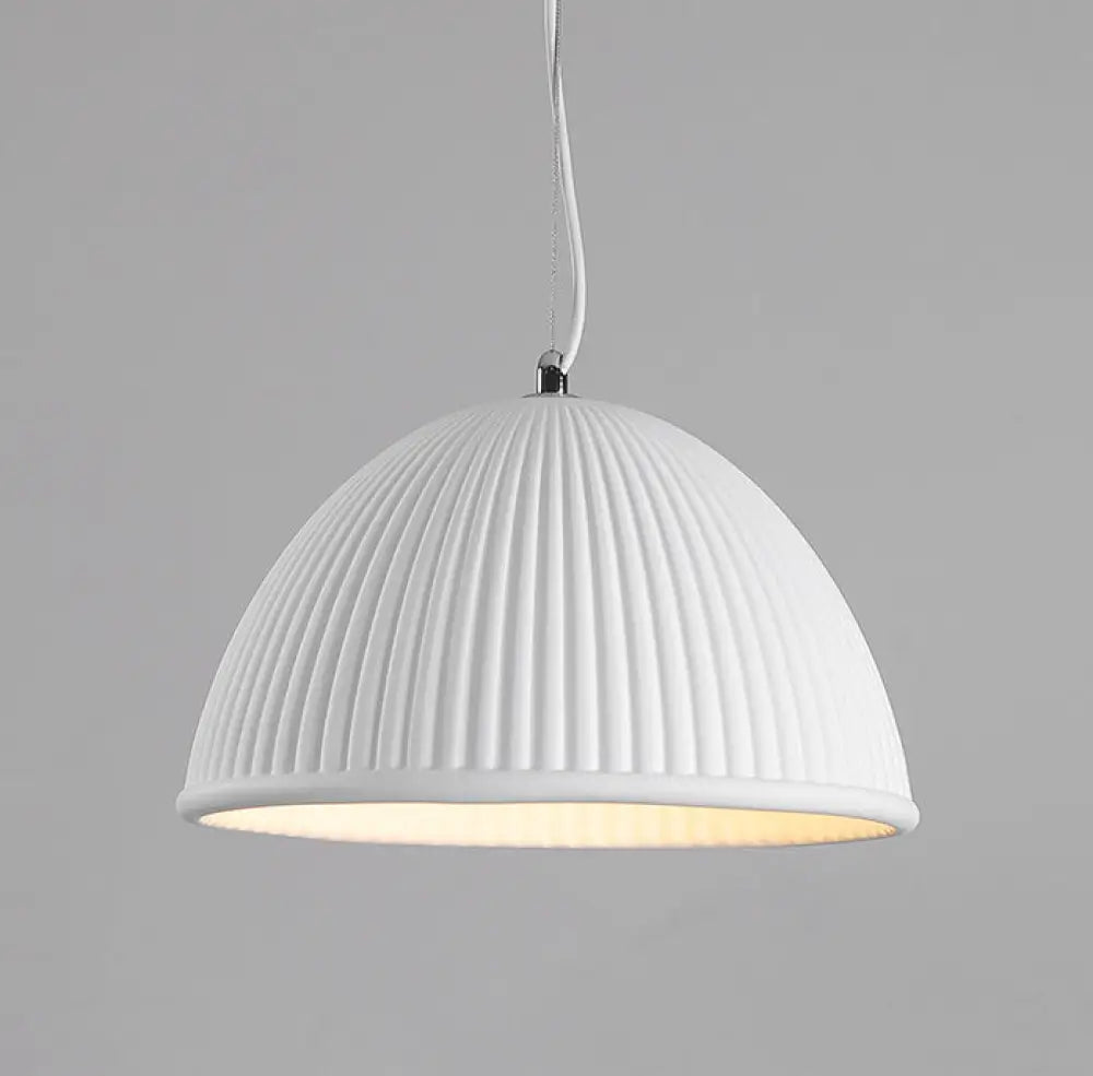 Minimalist Ribbed Pendant Light For Dining Room - Resin Hanging Lighting Fixture White / 12.5