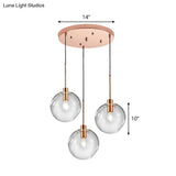 Minimalist Rose Gold Cluster Pendant With Clear Glass For Ceiling - 3-Bulb Fixture