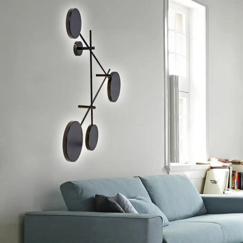 Minimalist Round Acrylic Led Wall Light With 4 Warm/White Lights - Black Sconce / White