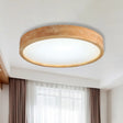 Minimalist Round Wood Ceiling Lamp Kit - 12’/16’/19.5’ Dia Led Beige Flush Mount Light In