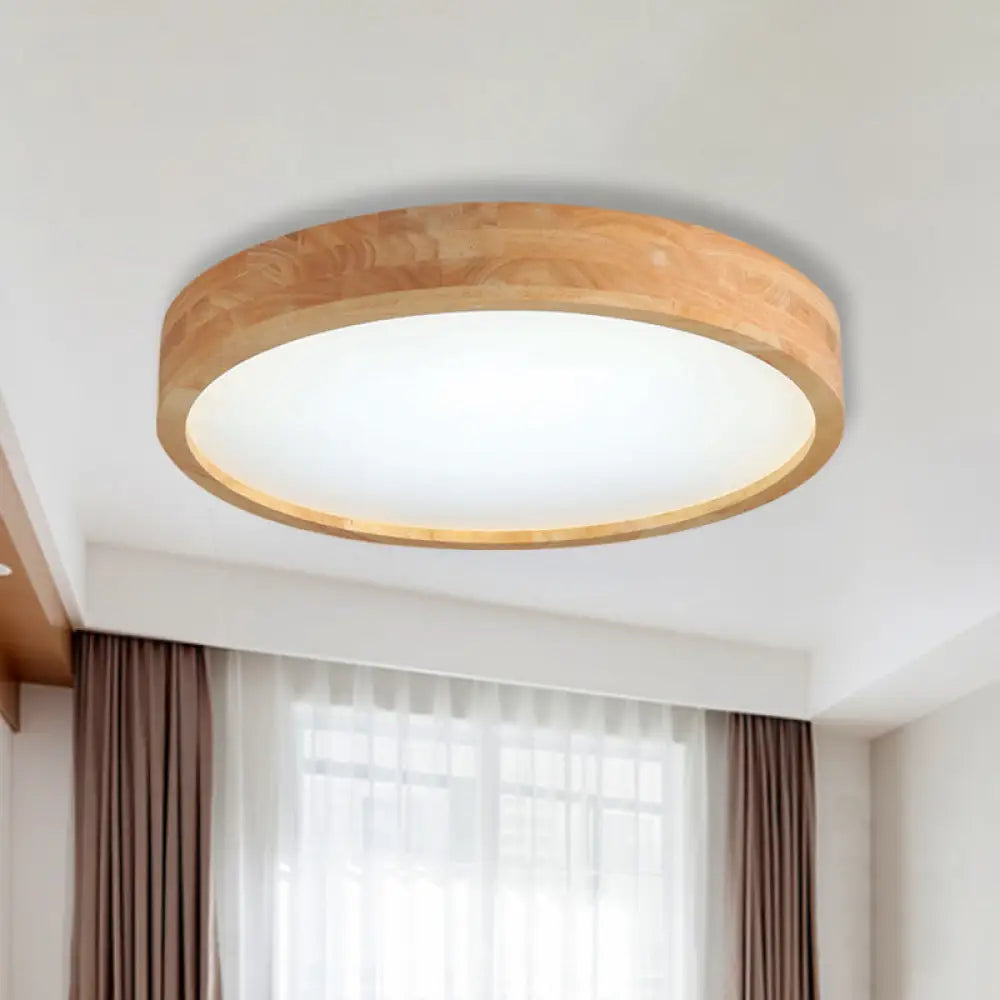Minimalist Round Wood Ceiling Lamp Kit - 12’/16’/19.5’ Dia Led Beige Flush Mount Light In