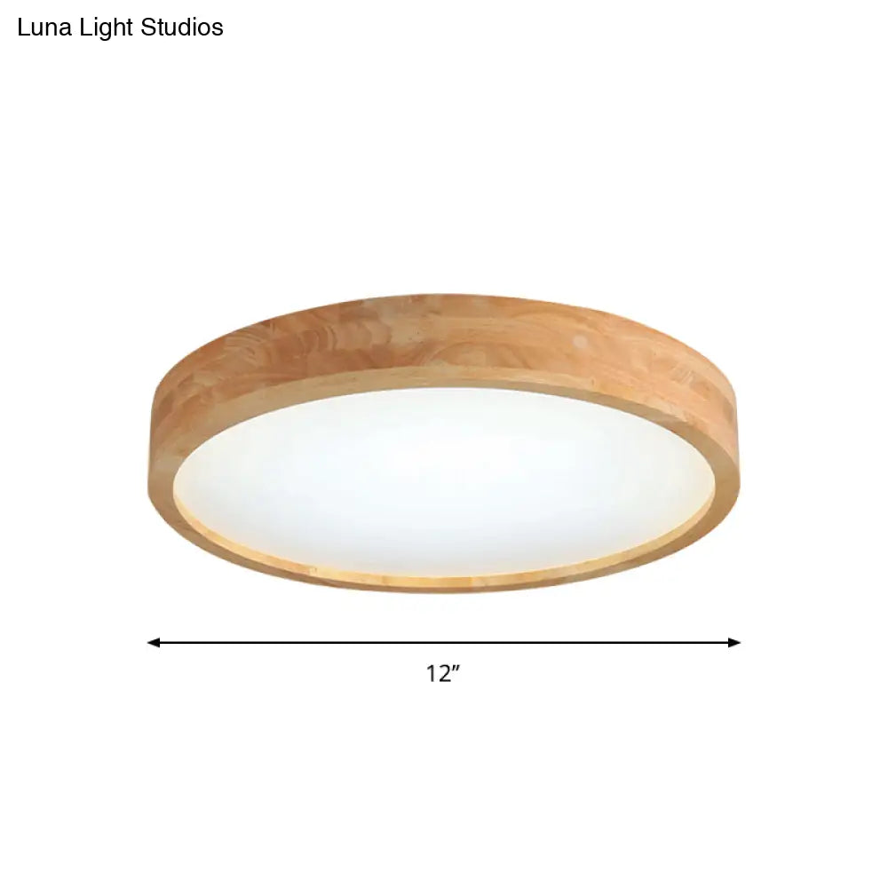 Minimalist Round Wood Ceiling Lamp Kit - 12’/16’/19.5’ Dia Led Beige Flush Mount Light In Warm/White