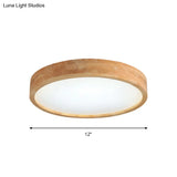 Minimalist Round Wood Ceiling Lamp Kit - 12’/16’/19.5’ Dia Led Beige Flush Mount Light In Warm/White