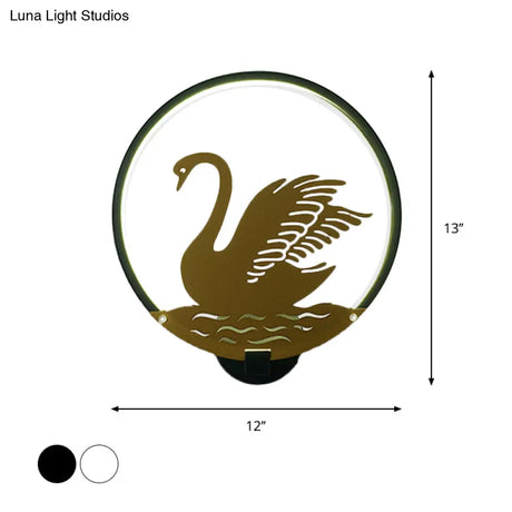 Minimalist Rounded Swan Mural Led Wall Light In Black/White Warm/White