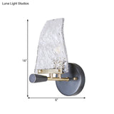 Minimalist Sail Ship Glass Wall Light - Textured Novelty Design 1 Bulb Black Sconce For Bedrooms