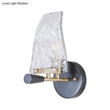 Minimalist Sail Ship Glass Wall Light - Textured Novelty Design 1 Bulb Black Sconce For Bedrooms