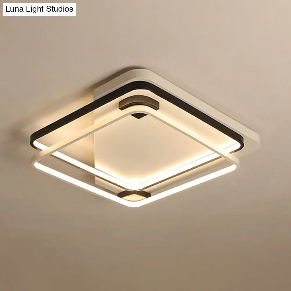 Minimalist Silica Gel Led Ceiling Lamp With Dual Square Ring Design In Warm/White Light -