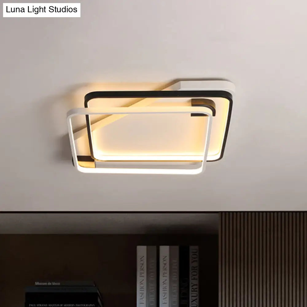 Minimalist Silica Gel Led Ceiling Lamp With Dual Square Ring Design In Warm/White Light -