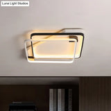 Minimalist Silica Gel Led Ceiling Lamp With Dual Square Ring Design In Warm/White Light -