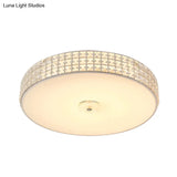 Minimalist Silver K9 Crystal Drum Flush Mount Led Ceiling Light - Perfect For Bedroom