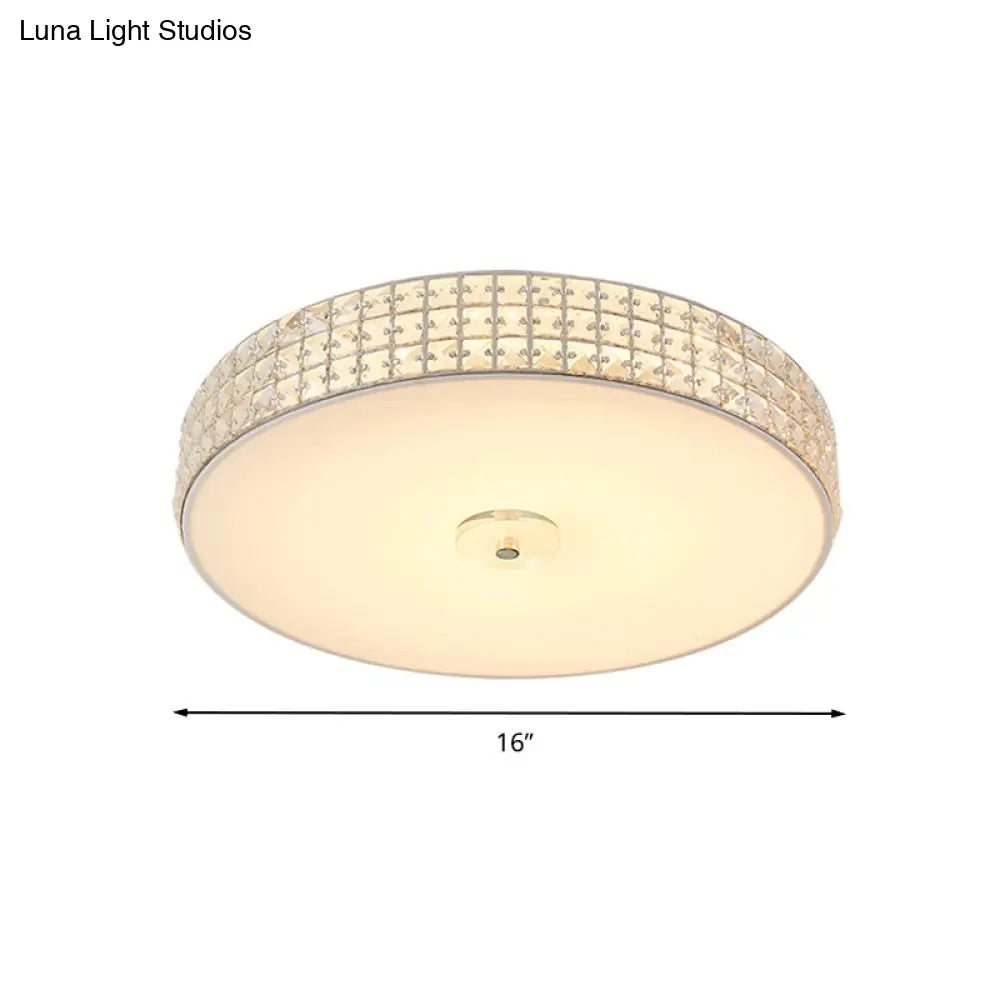 Minimalist Silver K9 Crystal Drum Flush Mount Led Ceiling Light - Perfect For Bedroom