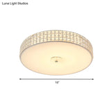 Minimalist Silver K9 Crystal Drum Flush Mount Led Ceiling Light - Perfect For Bedroom