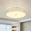Minimalist Silver K9 Crystal Drum Flush Mount Led Ceiling Light - Perfect For Bedroom