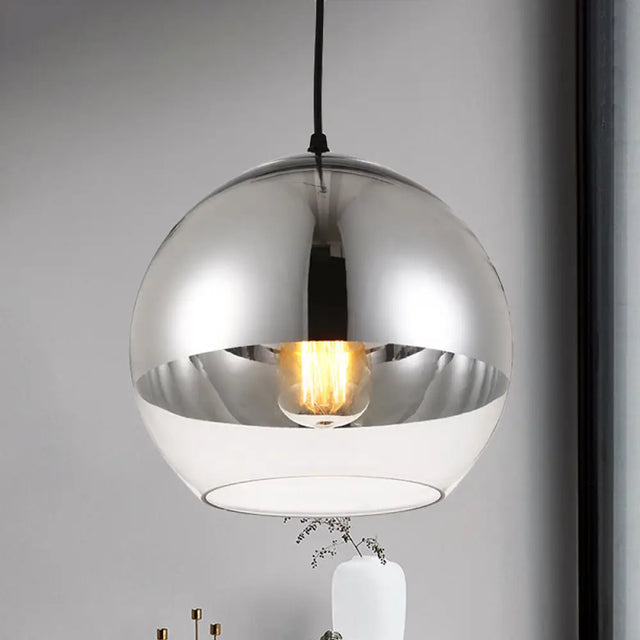 Minimalist Silver Sphere Pendant Lamp - Transparent Glass Hanging Light For Bedroom (6/8/12 Wide)