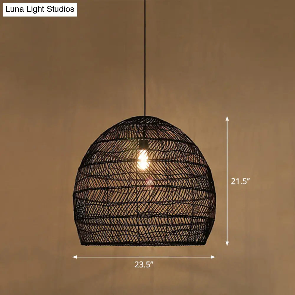 Minimalist Single-Bulb Hanging Lamp With Rattan Shade | Restaurant Ceiling Light