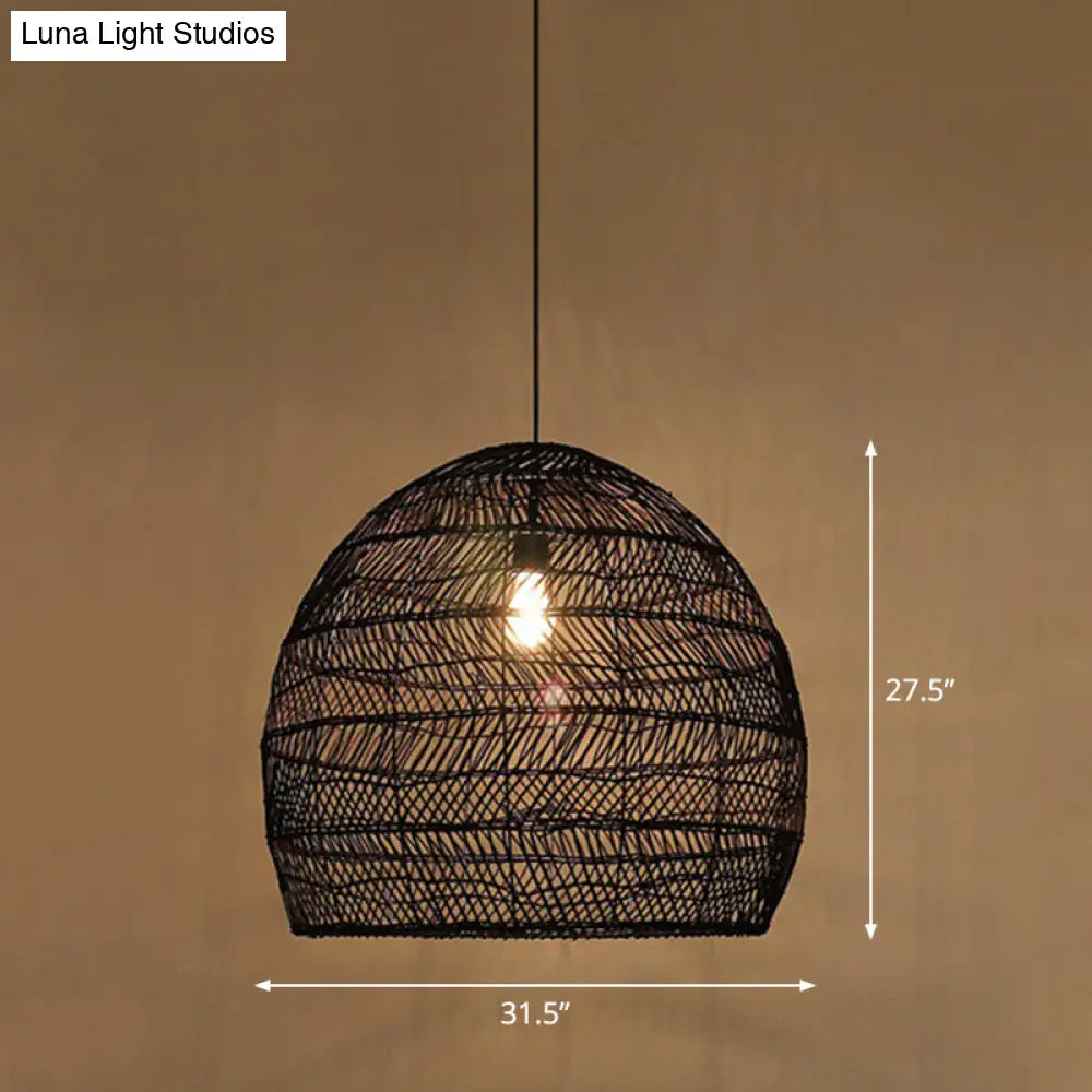 Minimalist Single-Bulb Hanging Lamp With Rattan Shade | Restaurant Ceiling Light