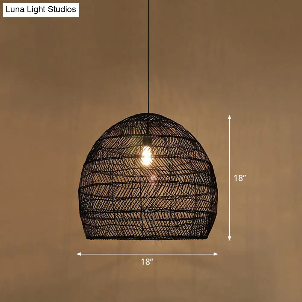 Minimalist Single-Bulb Hanging Lamp With Rattan Shade | Restaurant Ceiling Light