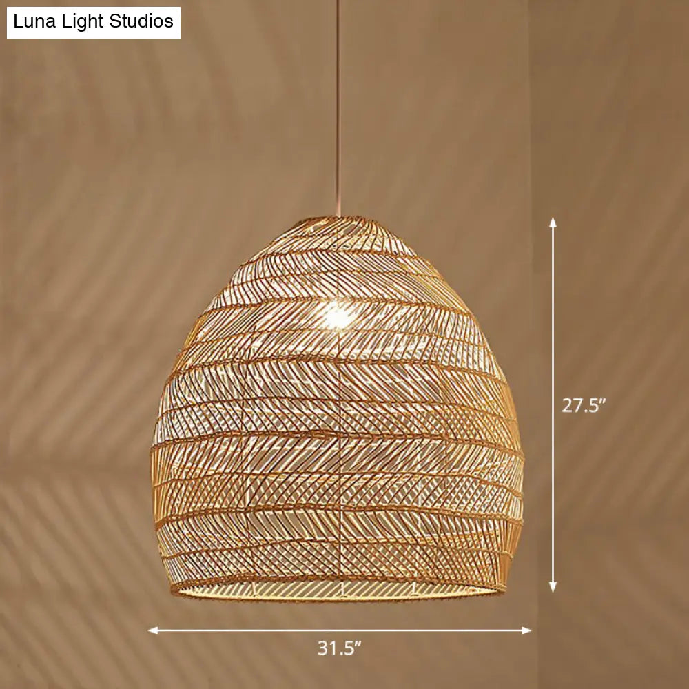 Minimalist Single-Bulb Hanging Lamp With Rattan Shade | Restaurant Ceiling Light