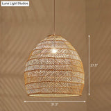 Minimalist Single-Bulb Hanging Lamp With Rattan Shade | Restaurant Ceiling Light