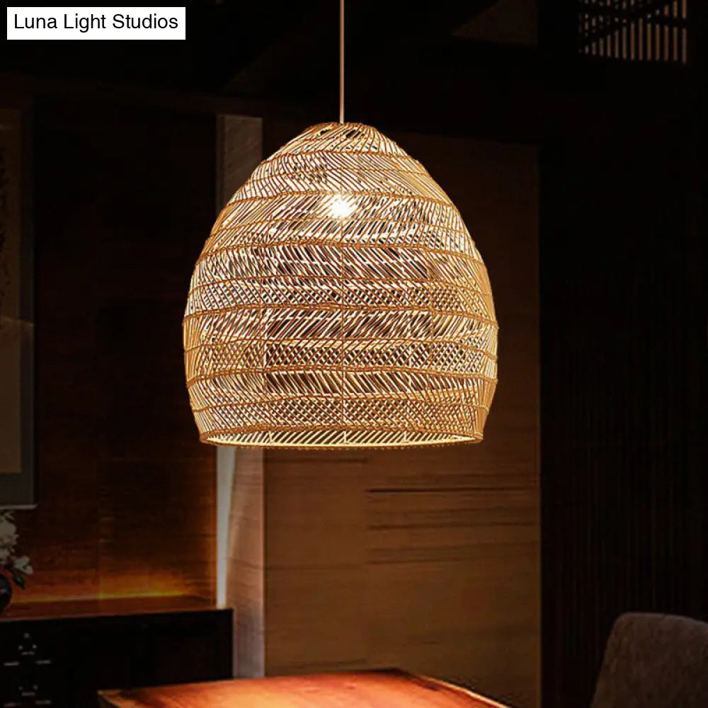 Minimalist Single-Bulb Hanging Lamp With Rattan Shade | Restaurant Ceiling Light