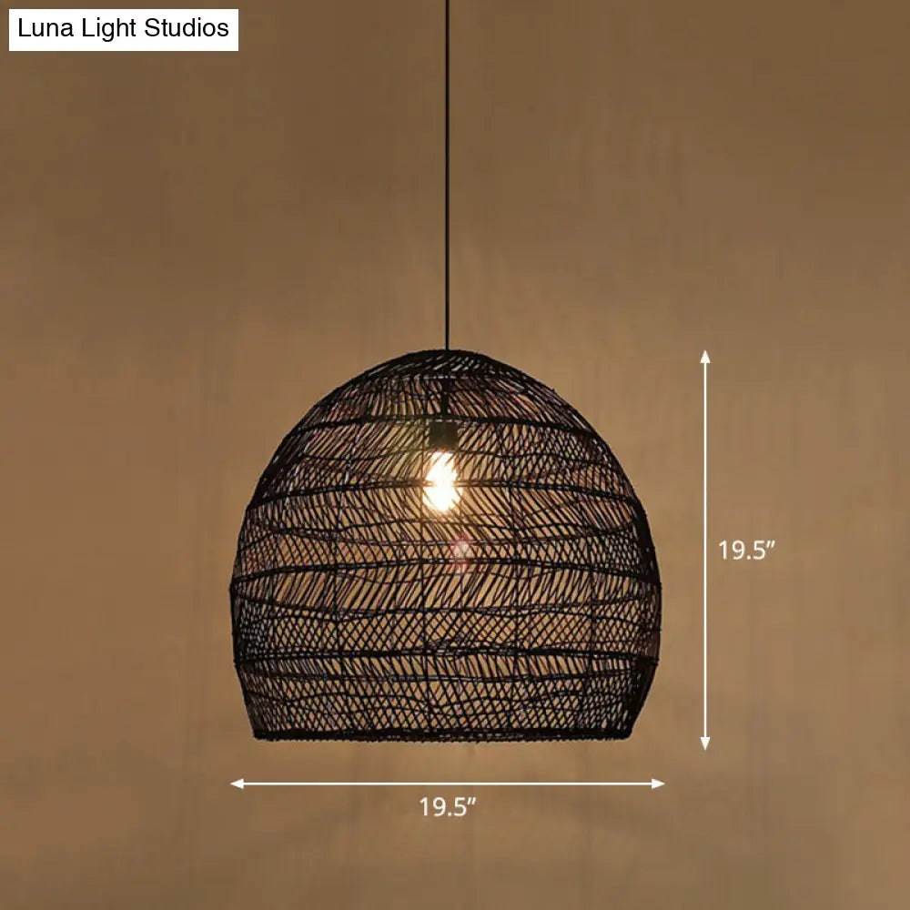 Minimalist Single-Bulb Hanging Lamp With Rattan Shade | Restaurant Ceiling Light