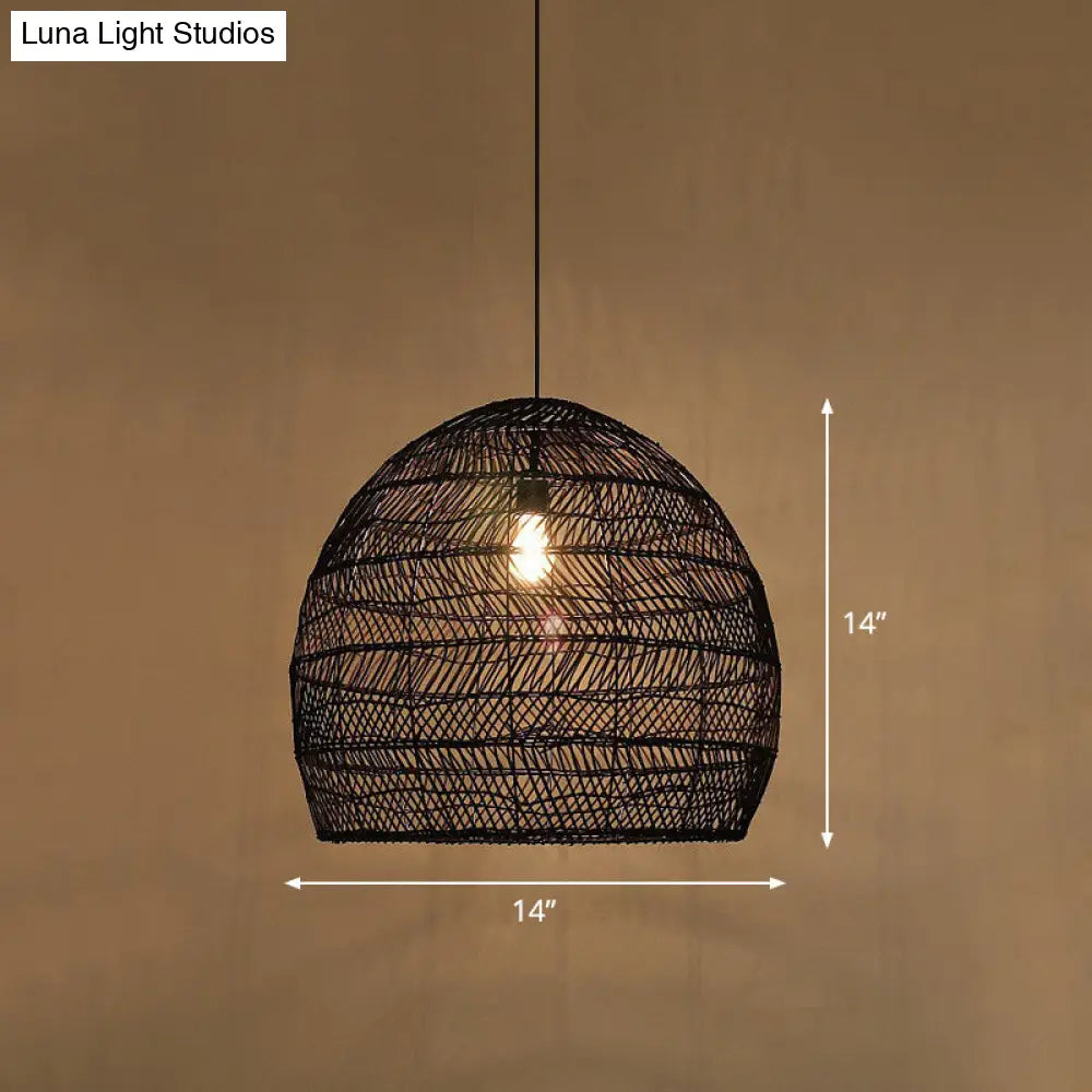 Minimalist Single-Bulb Hanging Lamp With Rattan Shade | Restaurant Ceiling Light