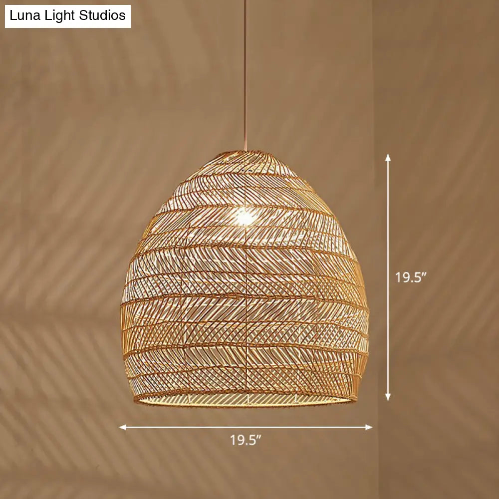 Minimalist Single-Bulb Hanging Lamp With Rattan Shade | Restaurant Ceiling Light