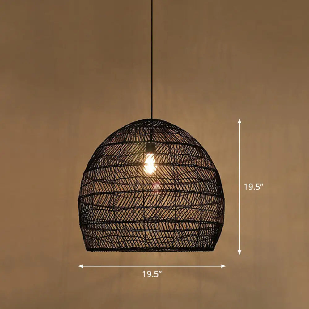Minimalist Single-Bulb Hanging Lamp With Rattan Shade | Restaurant Ceiling Light Black / 19.5