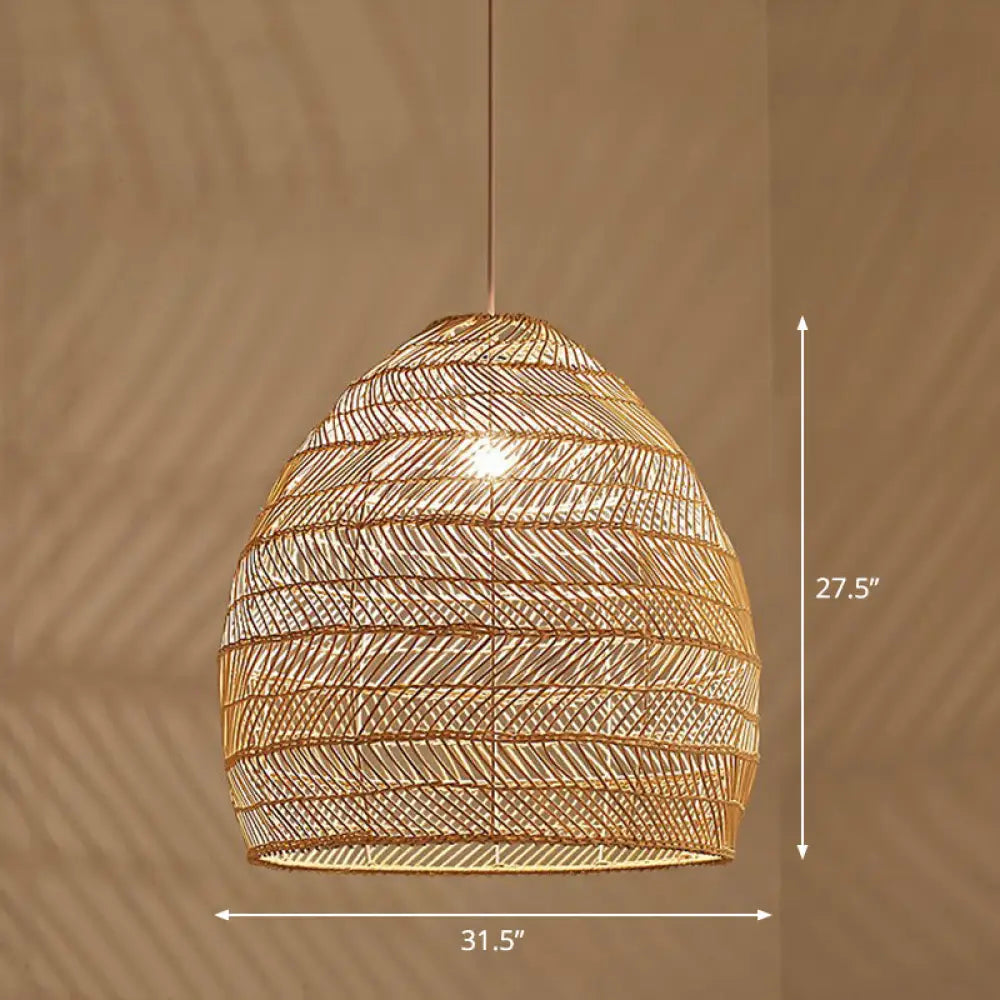 Minimalist Single-Bulb Hanging Lamp With Rattan Shade | Restaurant Ceiling Light Wood / 31.5