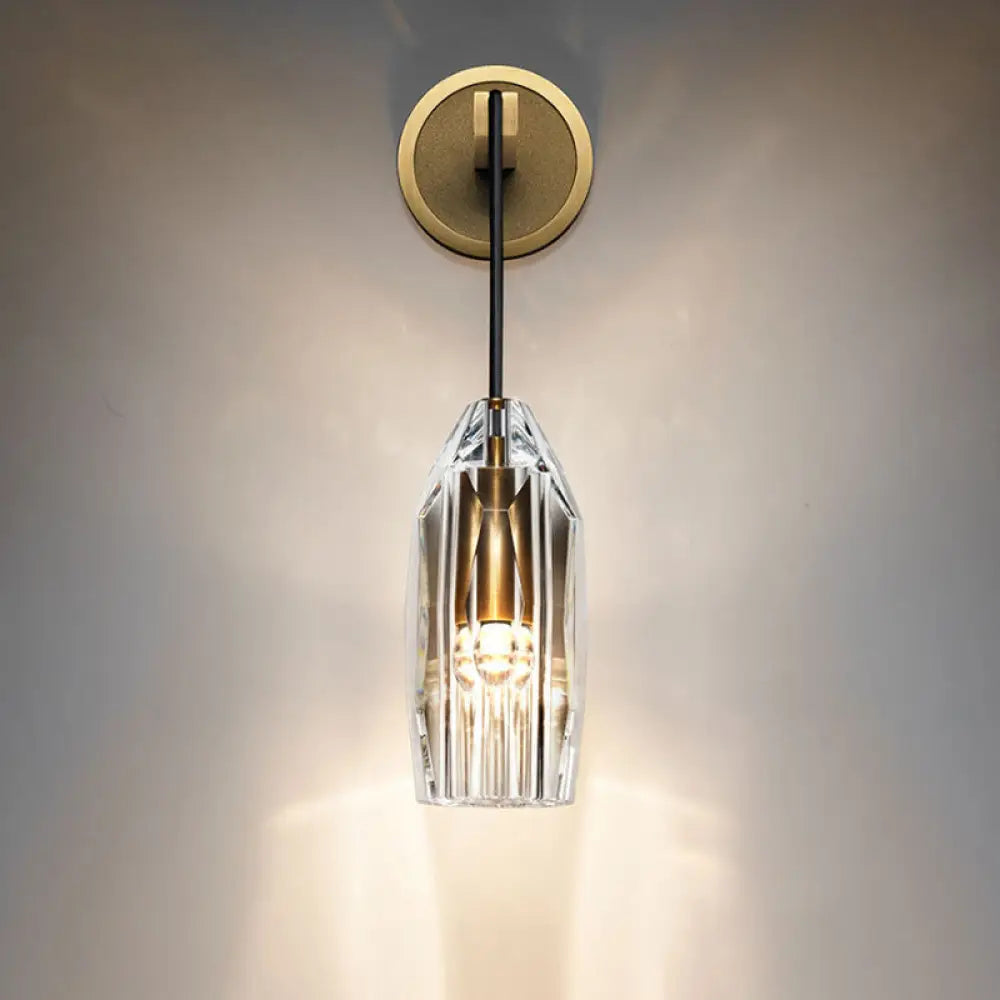 Minimalist Single Light Brass Wall Mounted Sconce Lamp With Clear Crystal Facets