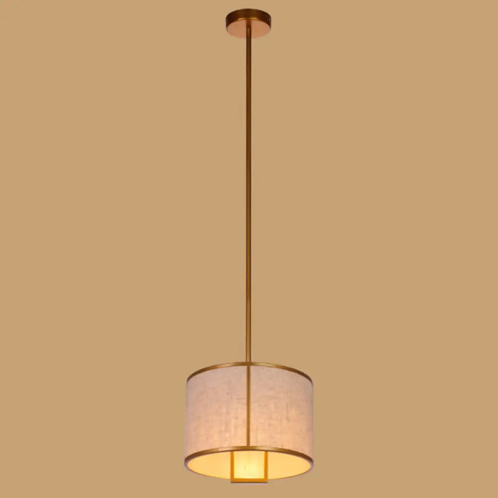 Minimalist Single-Light Fabric Drum Pendant For Living Room With 47 Carbon Steel Rod Bronze / 10