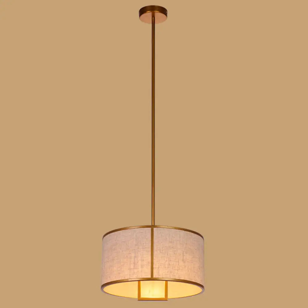 Minimalist Single-Light Fabric Drum Pendant For Living Room With 47 Carbon Steel Rod Bronze / 14