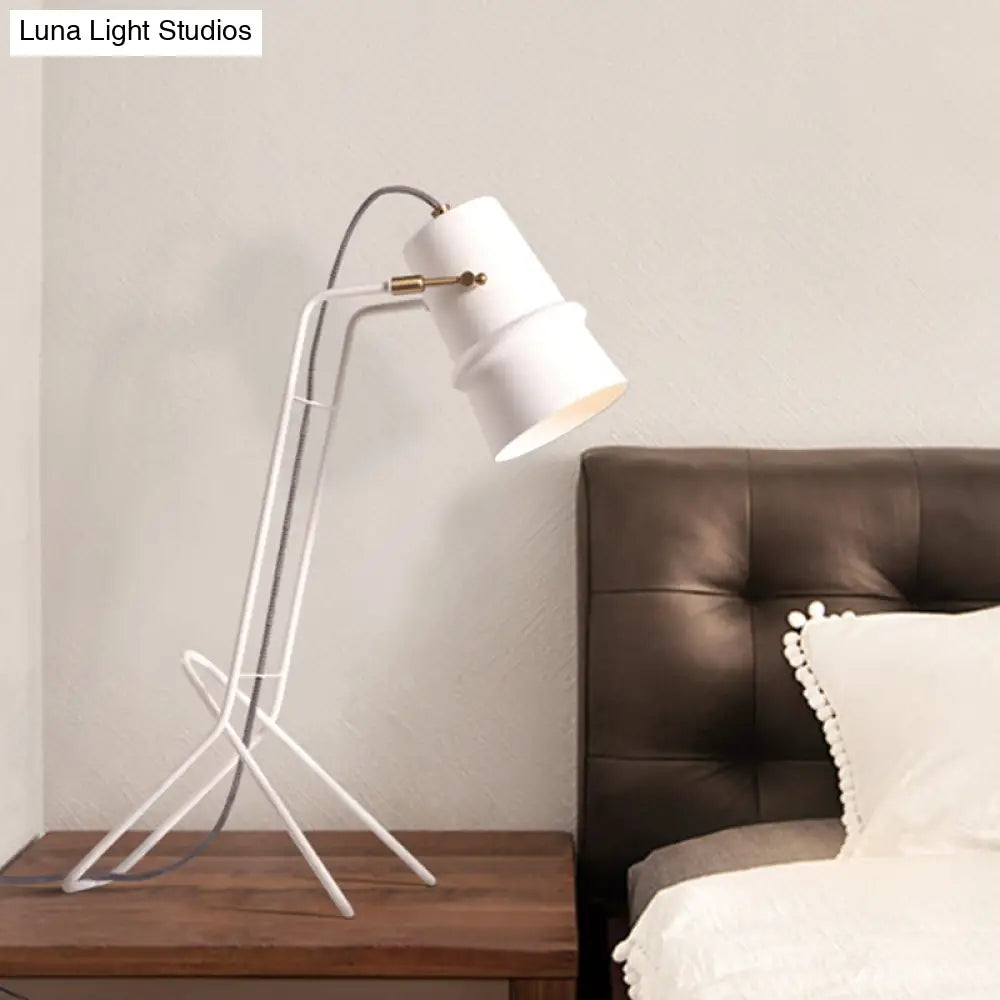 Minimalist Single White Desk Lamp: Sleek Cup Shape Metallic Finish Frame Base For Bedroom