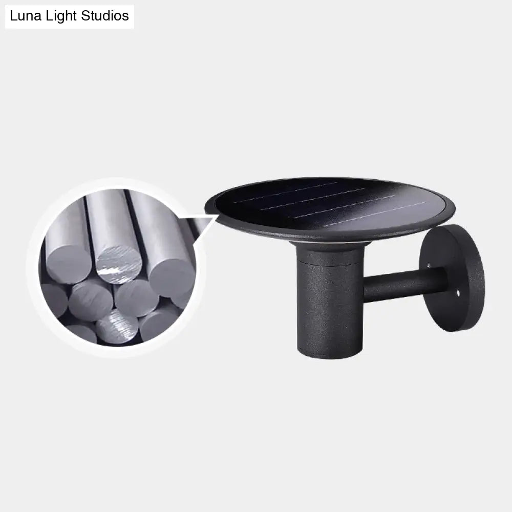 Minimalist Solar Wall Light For Courtyard With Black Tray Design And Led Aluminum Sconce