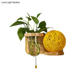 Minimalist Sphere Wall Light Sconce - Wooden Led Mounted Lighting (1 Bulb) In White/Pink/Yellow