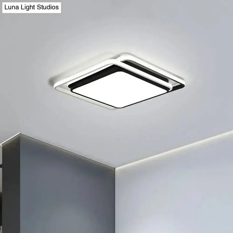 Minimalist Square Acrylic Led Ceiling Flush Mount Light Fixture In Black/White - Warm/White/3 Color