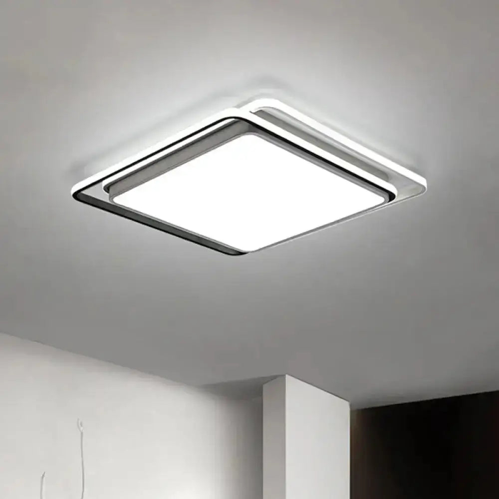 Minimalist Square Acrylic Led Ceiling Flush Mount Light Fixture In Black/White - Warm/White/3 Color