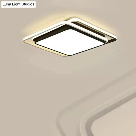 Minimalist Square Acrylic Led Ceiling Flush Mount Light Fixture In Black/White - Warm/White/3 Color