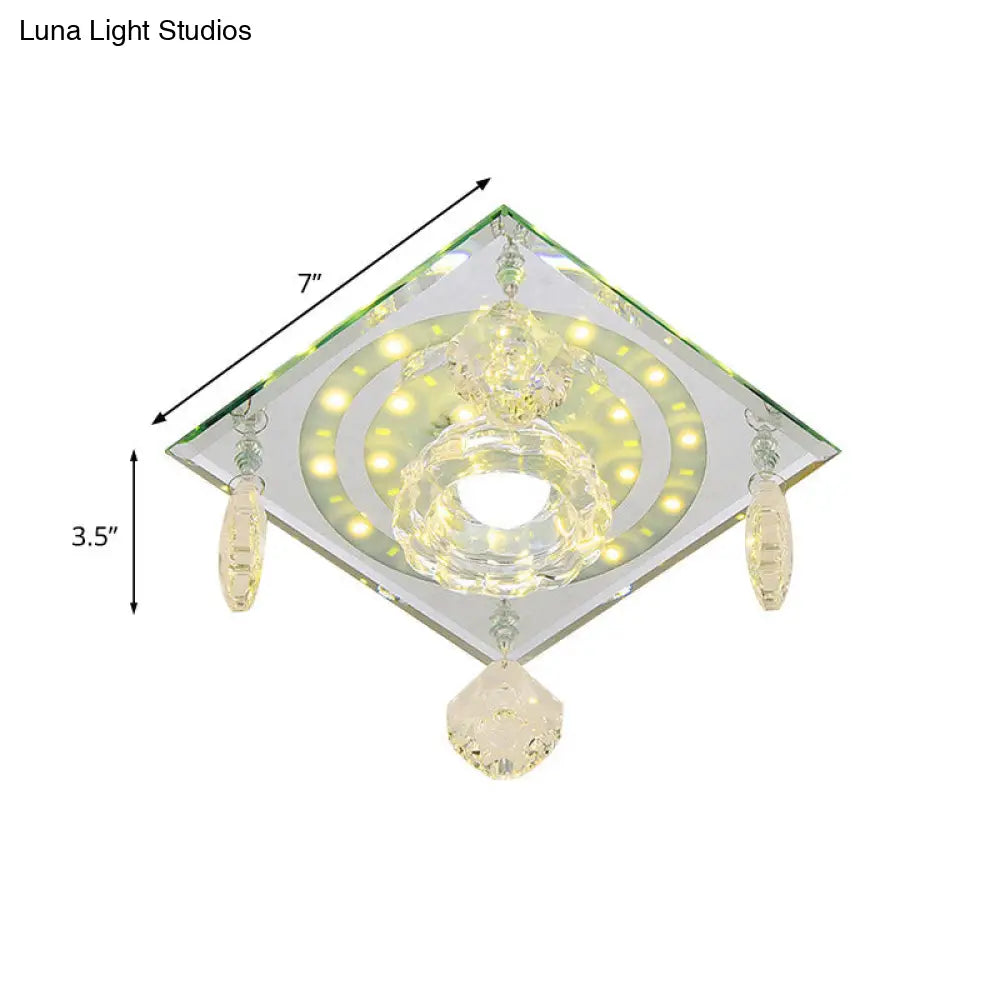 Minimalist Square Clear Crystal Led Flushmount Ceiling Light For Hallways