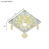 Minimalist Square Clear Crystal Led Flushmount Ceiling Light For Hallways