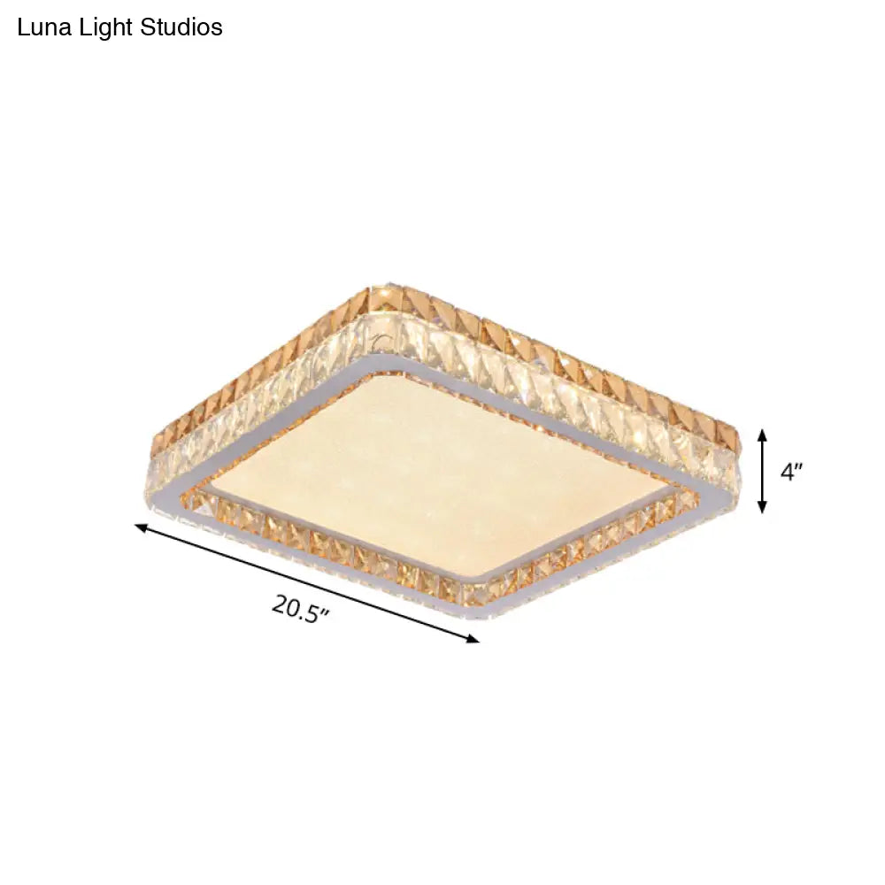 Minimalist Square Flush Mount With Clear And Gold Crystal Encrusted Leds In White