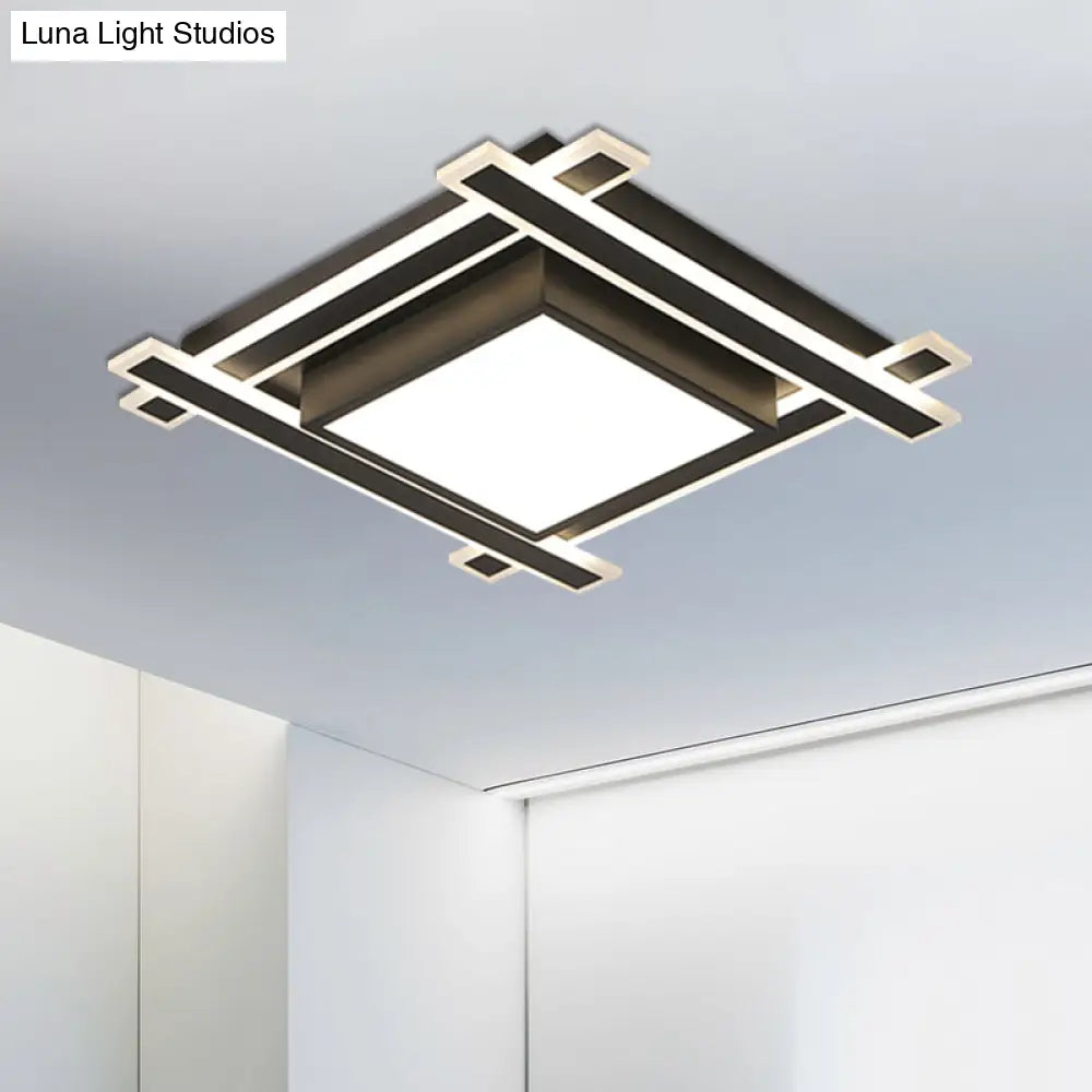 Minimalist Square Flush Pendant Light - 18’/23.5’ Width Led Acrylic Ceiling Fixture In